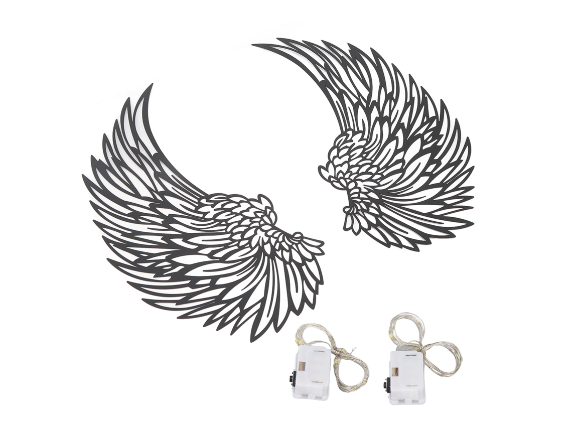 Arte de Parede Asas de Anjo Metal com Luzes Led