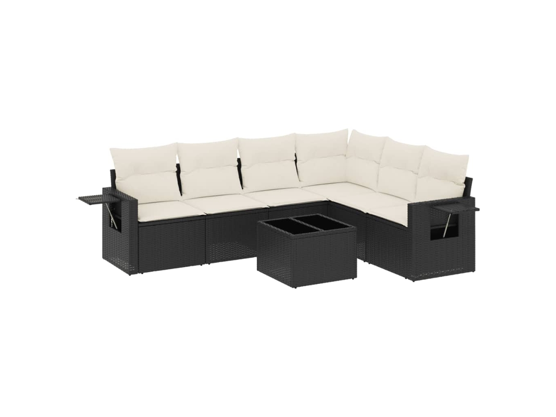 Conjunto de 7 Sofás para Jardim com Almofadões Vime Pe Preto MAISON EXCLUSIVE (7 pcs)