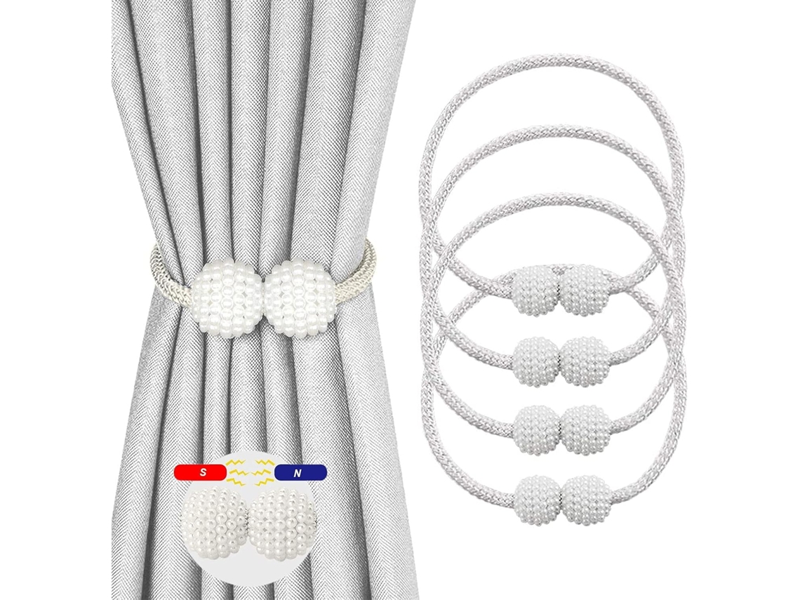 Conjunto De 4 Prendedores De Cortina Brancos Com Ímã