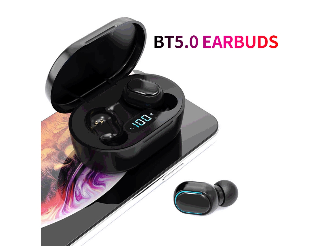 Fones De Ouvido Sem Fio E7s Bt5.0 Fones Intra-auriculares Esportivos Com Display Led Som Hifi Preto