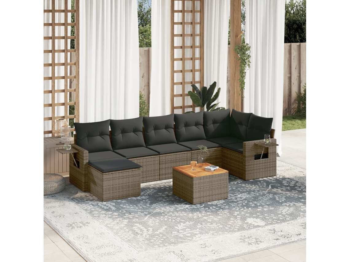 Jogo de Sofá Jardim 8 Peças C/ Almofadões Vime Pe Cinza Dkd Home Decor