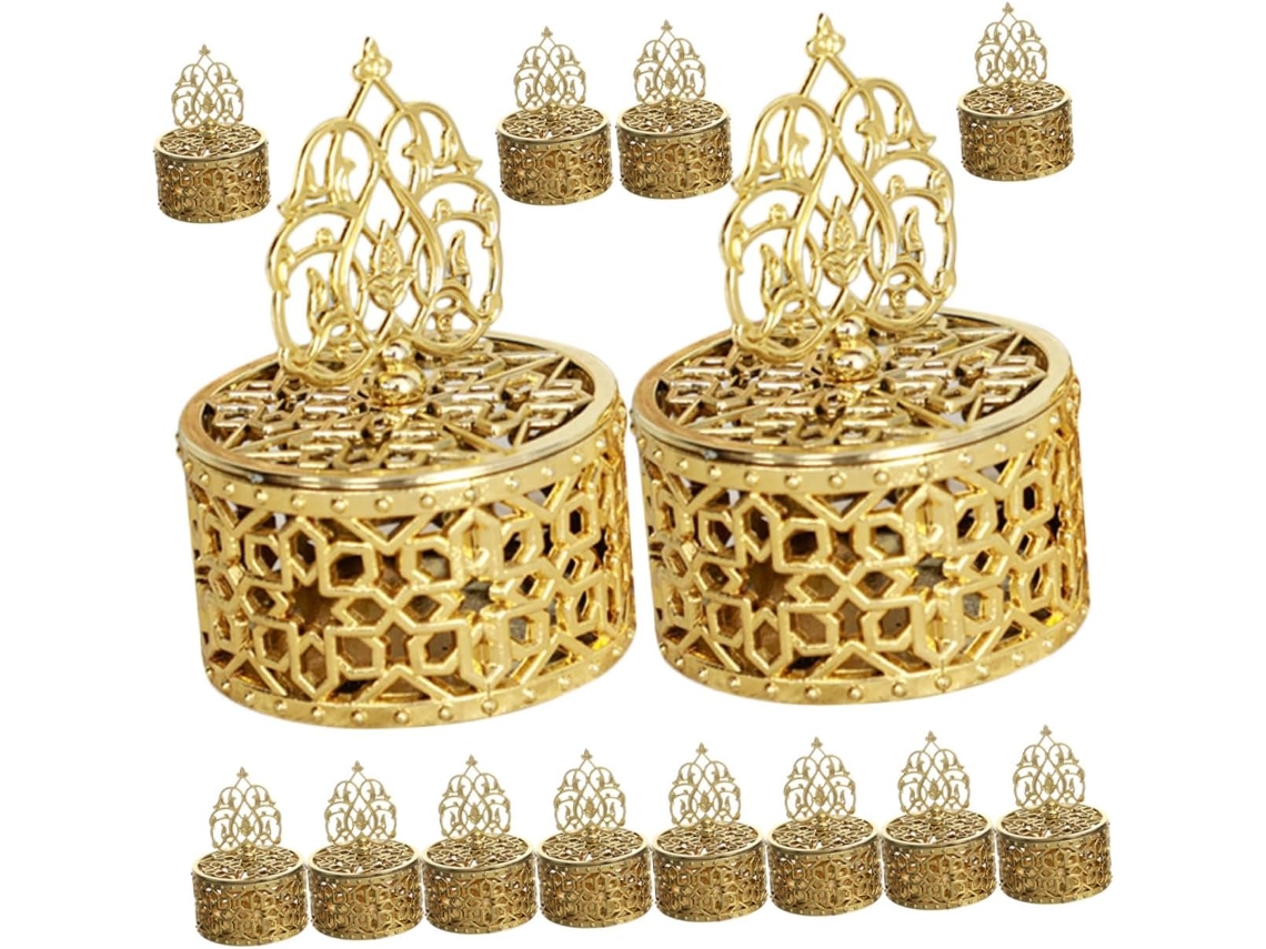 Conjunto De 12 Caixas Plástico Douradas Para Doces, Com Design Vazado De Pagode, Ideais Para Lembrancinhas De Casamento