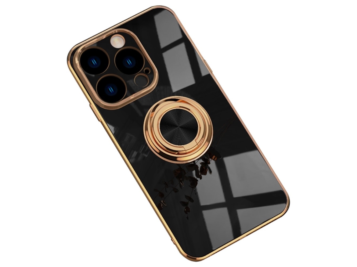 Suporte Casa Galvanizado Quedas Para Iphone 14 Pro Pele Sintética Preto