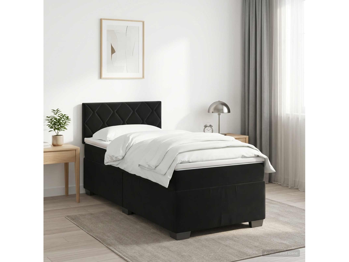 Vidaxl Cama Box Spring Com Colchão Preto 90 X 200 Cm Veludo
