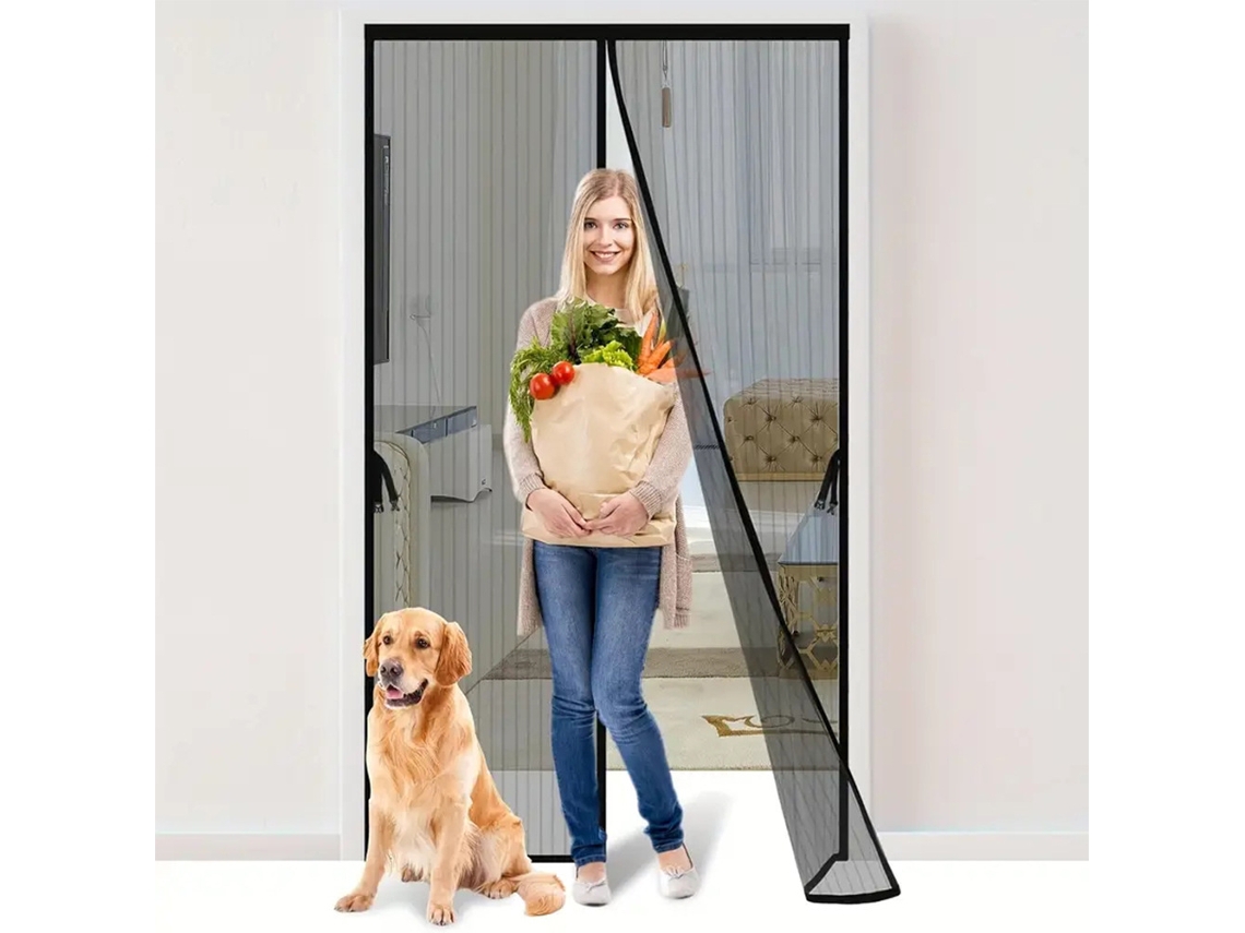 Cortina Magnética Anti-mosquitos – Rede Porta – Porta Mosquiteira Magnética – 90×210 Cm – Poliéster – Preto
