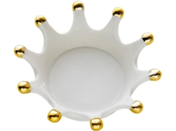 Castiçal Decorativo, Bandeja Branca para Joias com Borda Dourada, Cerâmica, Formato de Coroa, CHABERLU