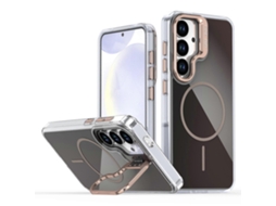 Capa Para Samsung Galaxy S25 Compatível Com Magsafe Tpu Capa De Acrílico Gradiente Com Suporte Dourado Deserto