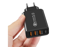 Carregador Yuysan 3usb Pd Tipo-c Carregador De Telemóvel Interface Multi-usb Cabeça De Carregamento De Viagem Preta (sem Carga Rápida)
