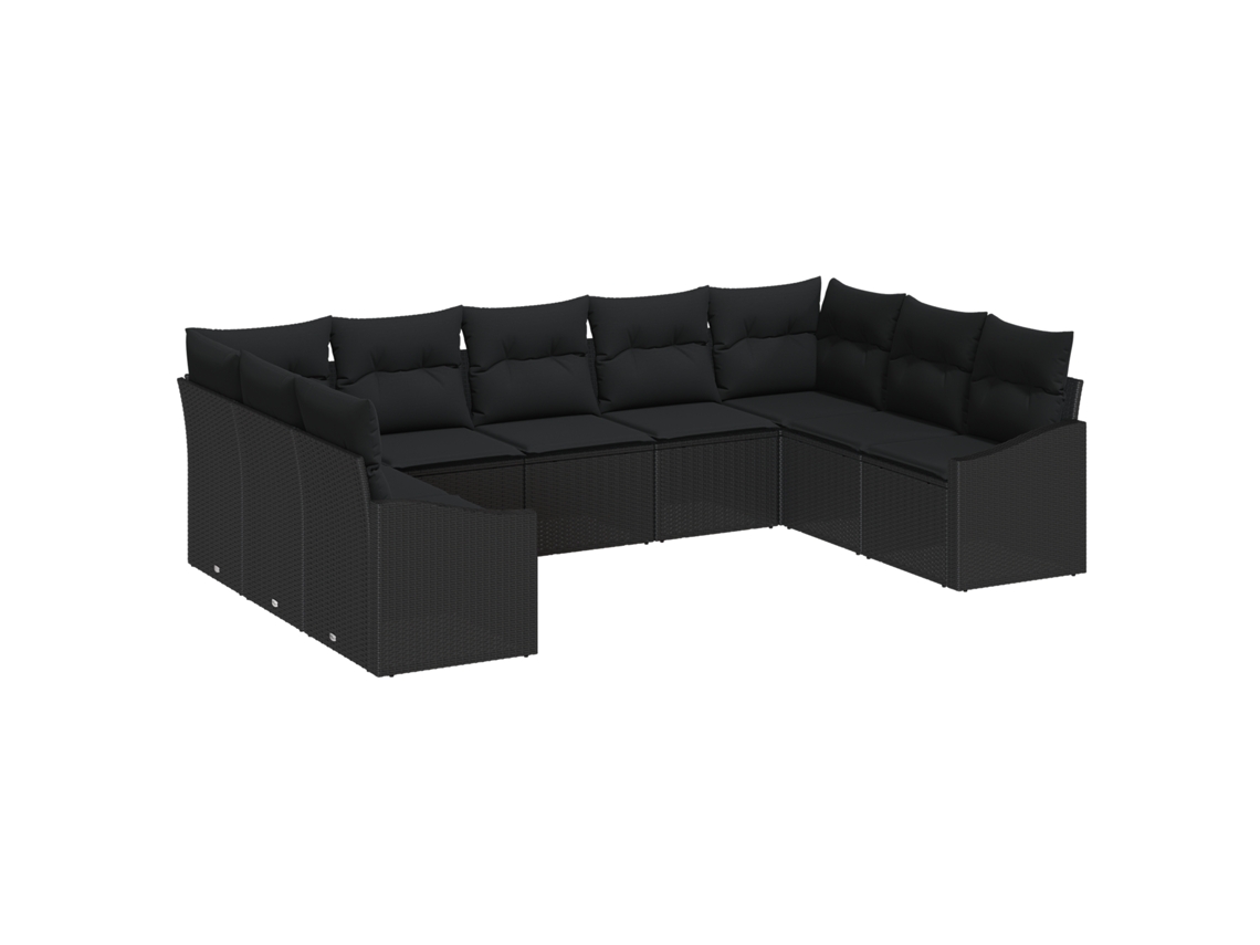 Conjunto 9 Sofá Modular Exterior Vidaxl Preto Vime Pe (289 X 178,5 X 85 Cm)