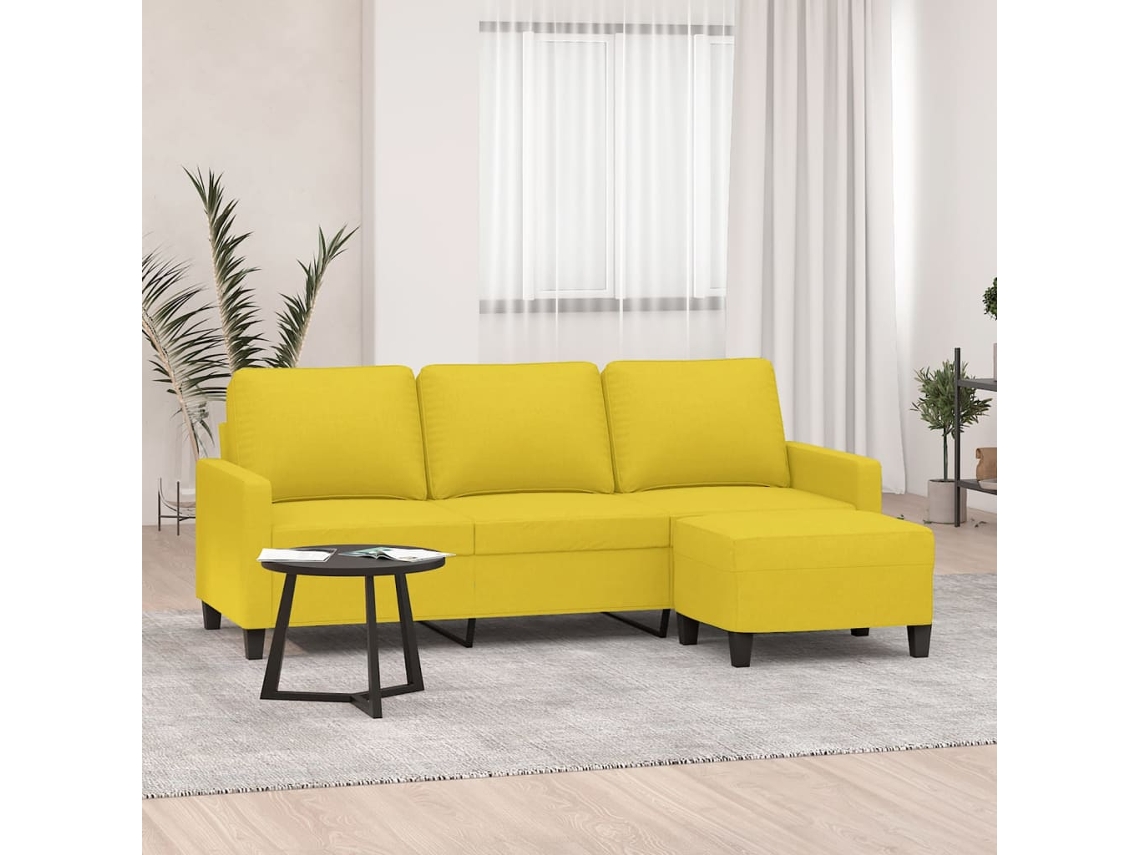 Vidaxl Sofá De 3 Lugares Com Apoio De Pés 180 Cm Tecido Amarelo-claro