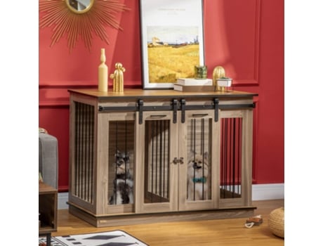 Jaula Para Cães De Apartamento, 120x60x88,5 Cm, Com 2 Portas, Ideal Para Cães Médios, Casa Para Cães Em Madeira De Carvalho Quenty