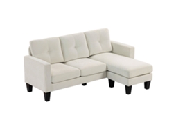 Sofá Chaise Longue em L Reversível, estofado em Poliéster, Creme 186x130x84cm S/MARCA