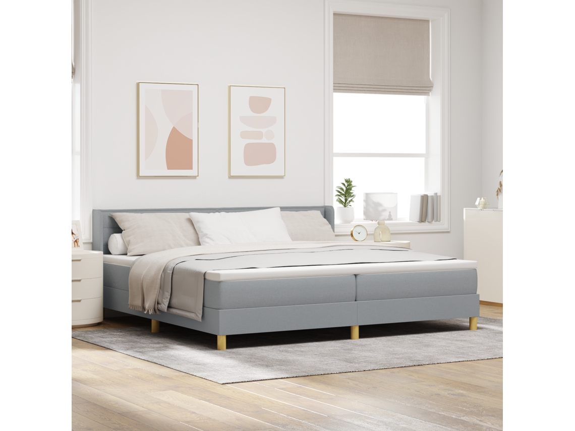 Cama Box Com Colchão Cinza Claro - 200 X 200 Cm, Tecido.
