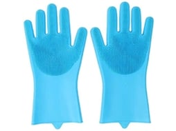Par De Luvas Esponja De Silicone Reutilizável Resistente Ao Calor, Para Limpeza De Cozinha, Banheiro, Animais E Veículos, Cor Azul