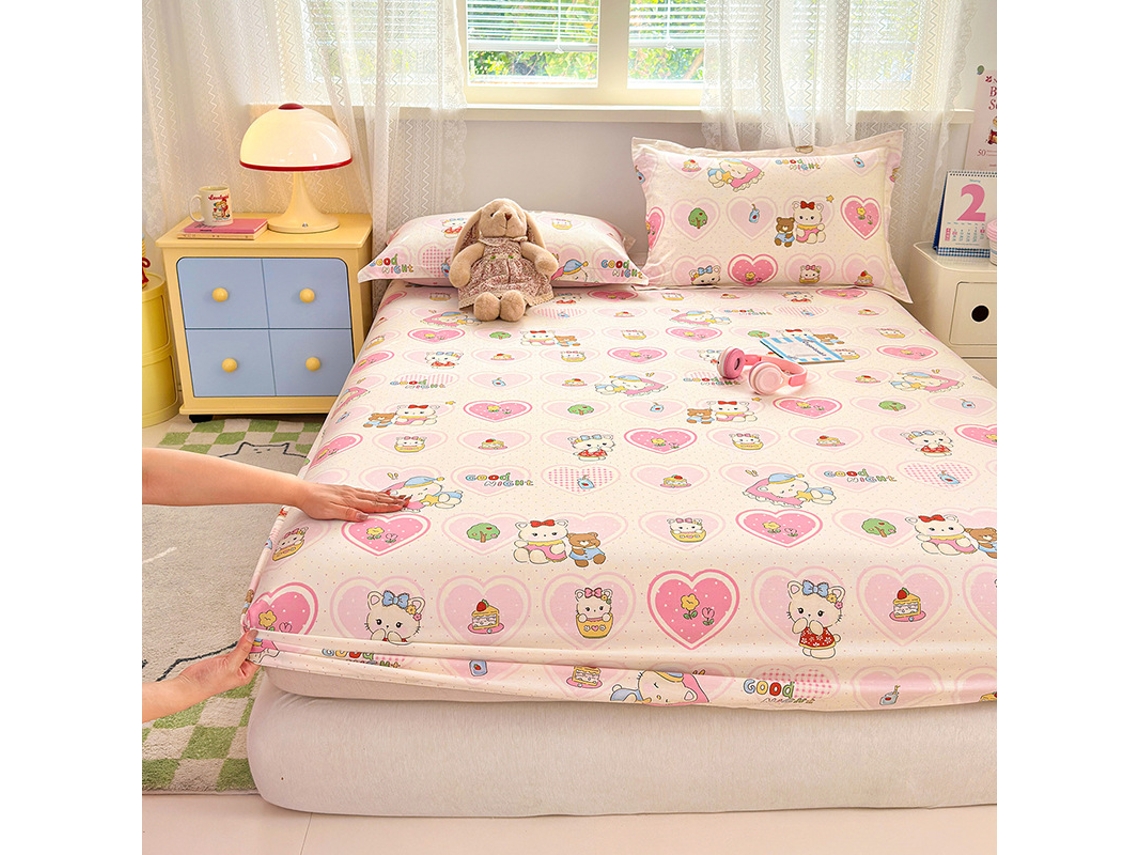 Capa de Colchão, Lençol de Baixo Estampado em Algodão Puro, Ideal para Quarto Infantil, Formato de Coração, 90x200cm PANOONA