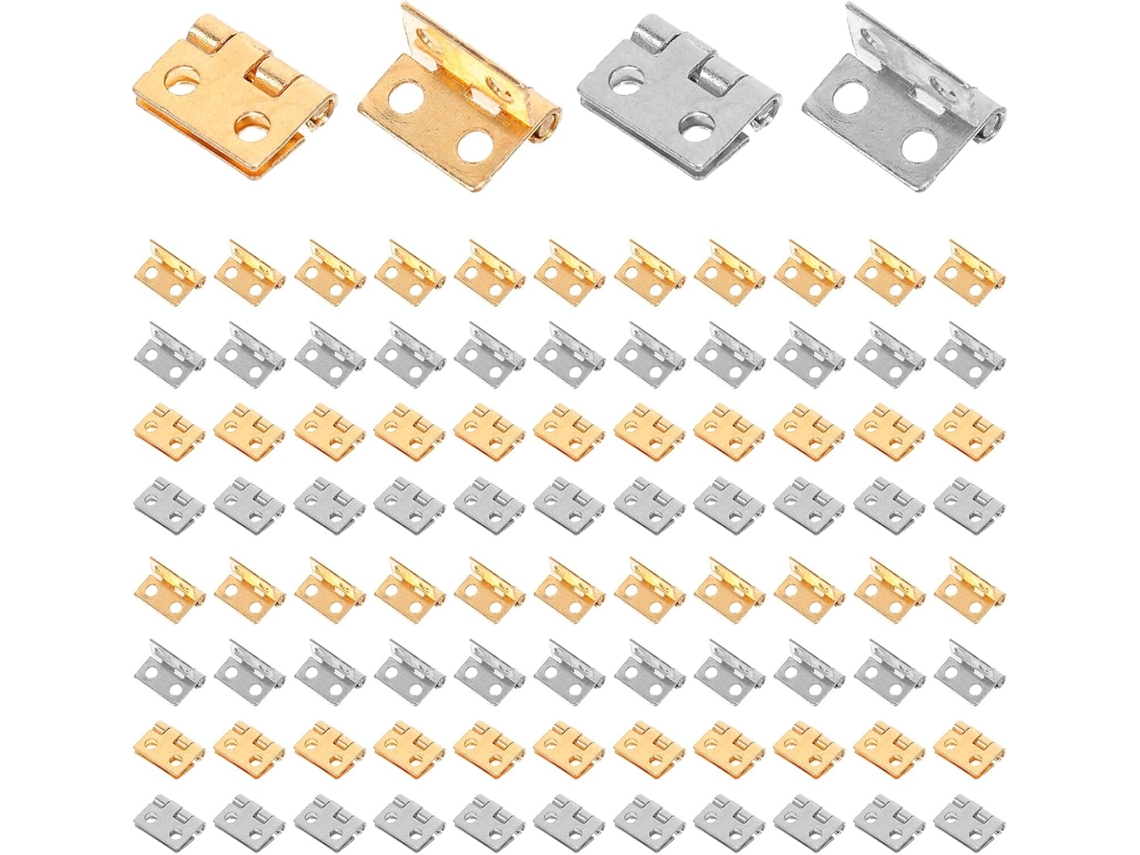 Sewroro 100 Peças Mini Dobradiças De Metal Para Caixas Artesanato E Estojos Joias Madeira, Pequenos Acessórios De Latão