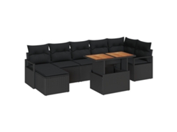 Conjunto 8 Conjunto De Jantar De Jardim Vidaxl Preto Vime Pe (100 X 55 X 73 Cm)