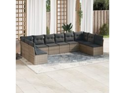 Vidaxl 10 Pcs Conjunto Sofás De Jardim C/ Almofadões Vime Pe Cinzento