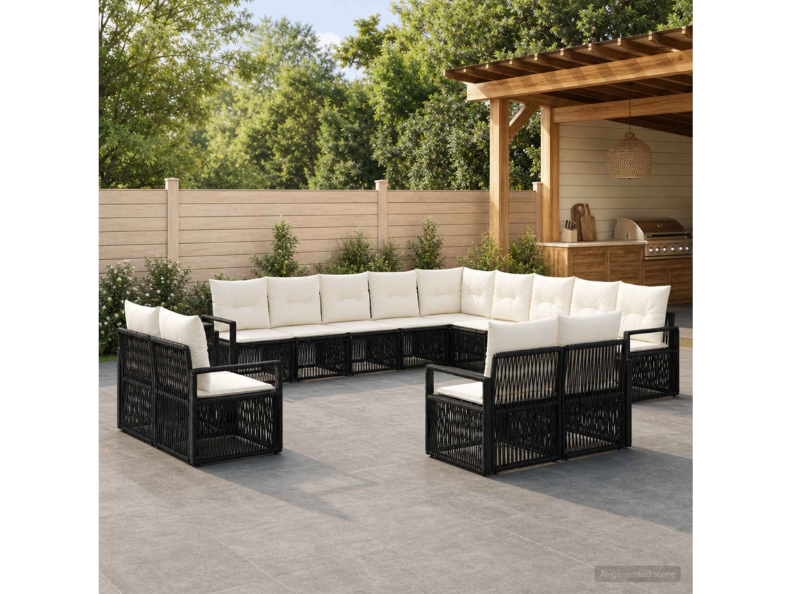 Vidaxl Conjunto De Sofá De Jardim 13 Pcs Preto Vime Pe