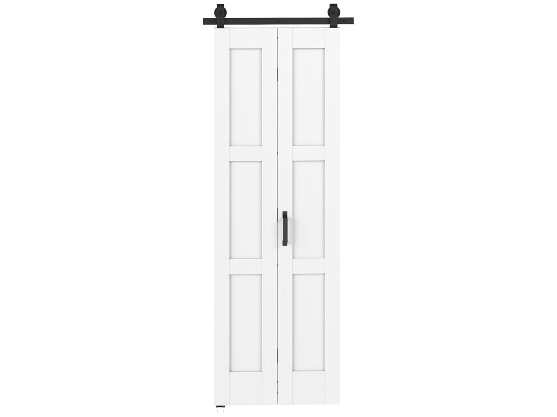 Porta 71x213cm Estilo Rústico com Kit Montagem, Madeira Branca