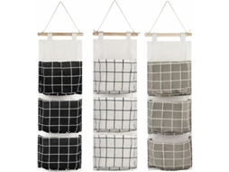 Omni bolsa de Armazenamento Suspensa com 3 Bolsos Organizador de Tela para Quarto Banheiro Cozinha 3 Peças Preto Cinza Branco