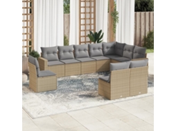 Vidaxl 10 Pcs Conjunto De Sofás P/ Jardim Com Almofadões Vime Pe Bege