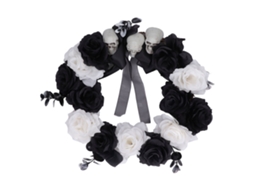 Coroa de Halloween com Crânio e Flores Preto Branco para Casa e Festa S/MARCA