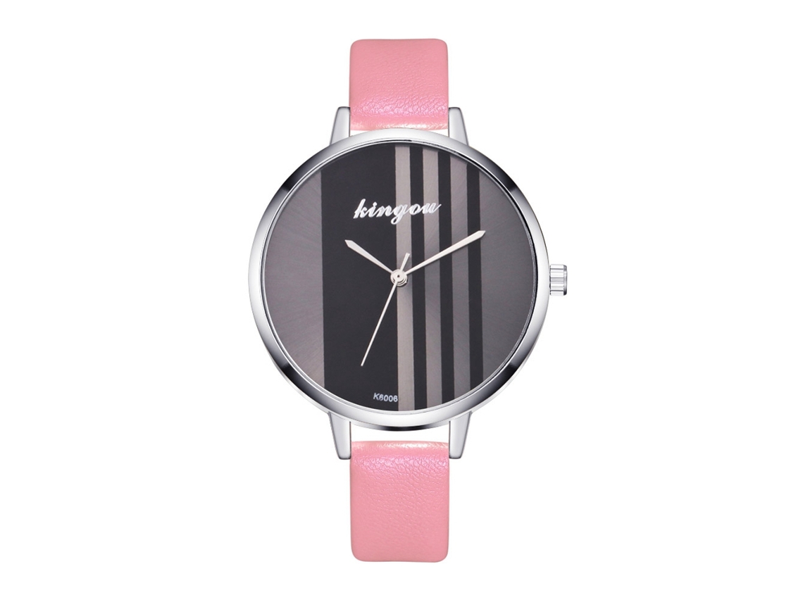 Relógio de Pulso Feminino de Quartzo com Pulseira de Couro Pu Estilo Simples Rosa