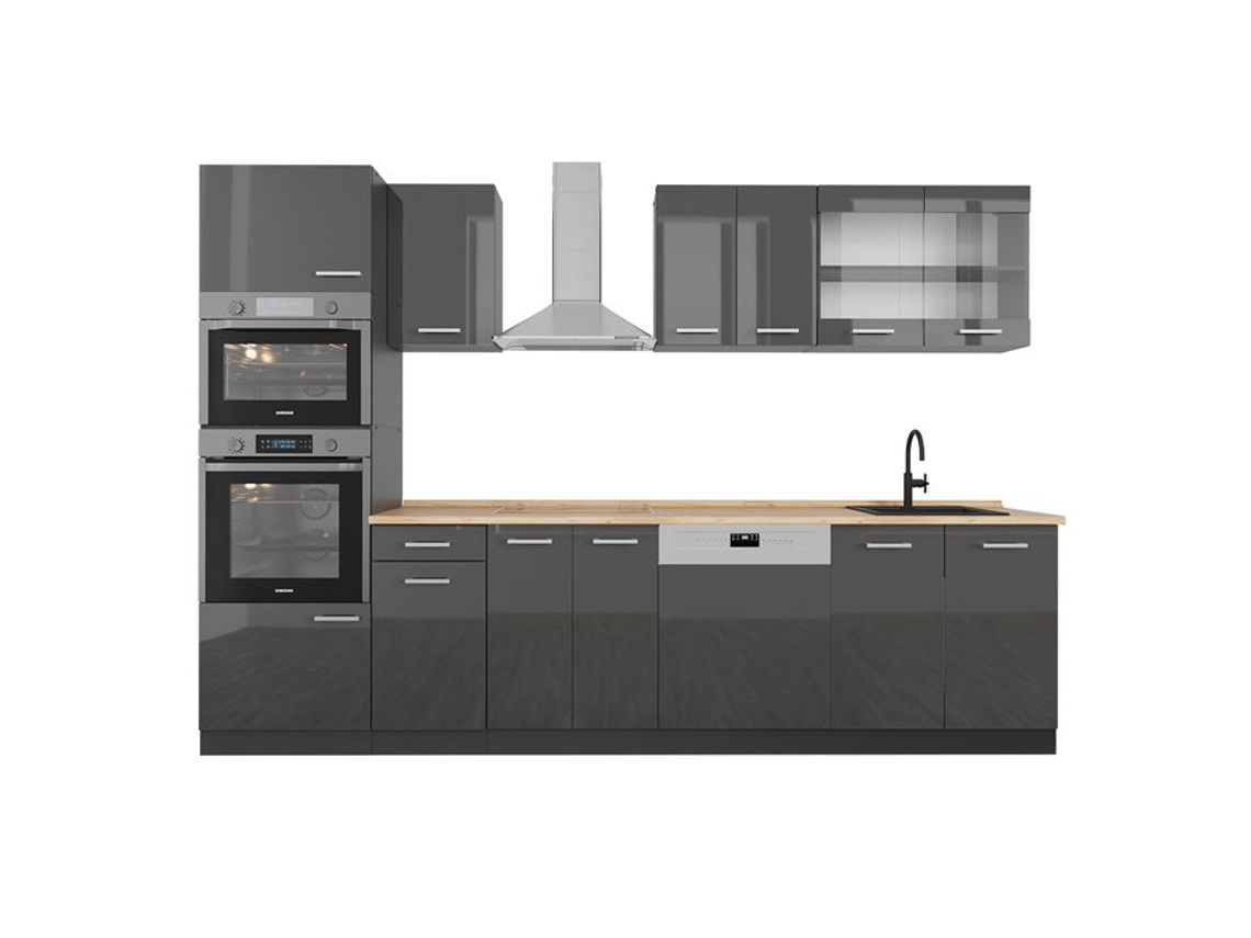 Cozinha R-Line, 300cm com armário alto, sem PT, Antracite brilhante/antracite VICCO