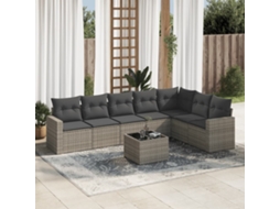 Vidaxl 8 Pcs Conjunto Sofás De Jardim C/ Almofadões Vime Pe Cinzento