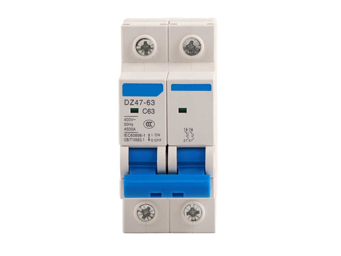 Disjuntor Miniatura 2p Dz47 63 com Proteção Contra Vazamento 400vac 63a para Energia Solar