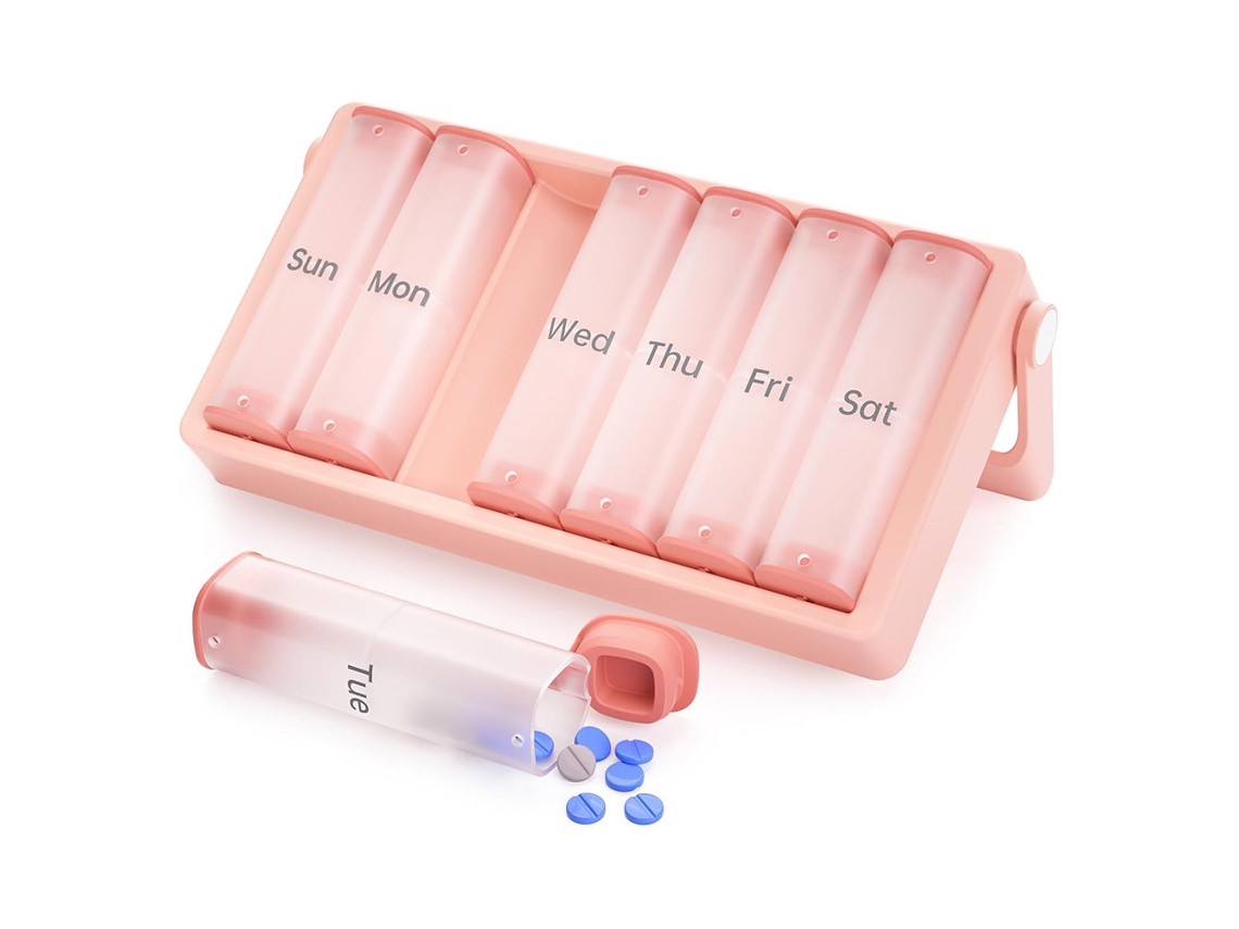 Organizador Semanal De Comprimidos Eifson 7 Dias Am Pm Com Pegador Sem Bpa (rosa Transparente)