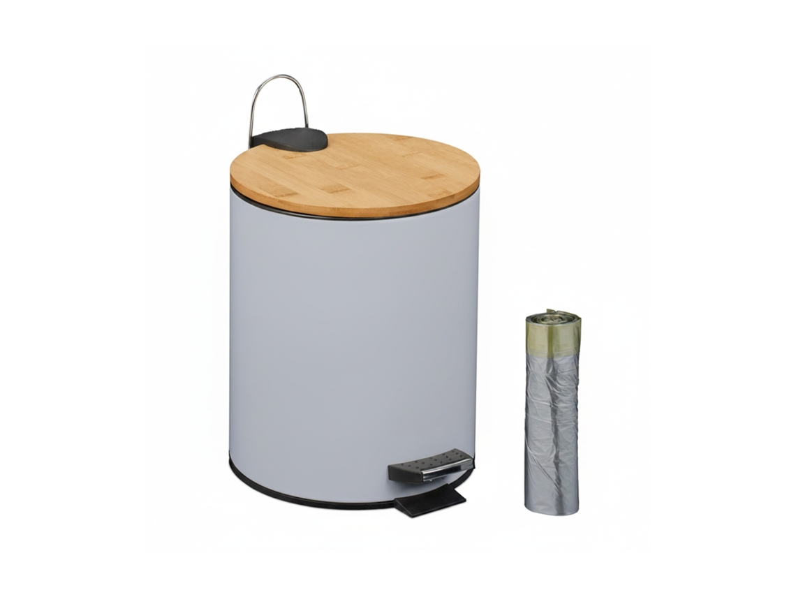 Relaxdays Caixote De Cosméticos 5 L, Fecho Suave, Interior Removível, Caixote Para Banheiro, Metal, Bambu, Sacos, Cinza