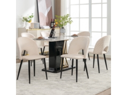 Conjunto 6 Cadeiras Jantar Veludo Estrutura Metal Diamante Bege