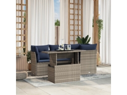 Vidaxl Conjunto De Sofá De Jardim De 5 Peças Com Almofadas Em Rattan Sintético Cinza