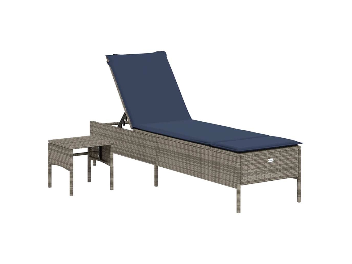 Espreguiçadeira com Mesa e Almofada em Rattan Sintético Cinza MAISON EXCLUSIVE