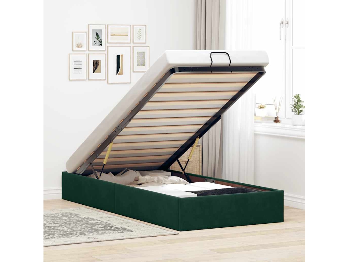 Vidaxl Ottoman Bed Frame Sem Colchão Verde Escuro 90x190 Cm Veludo