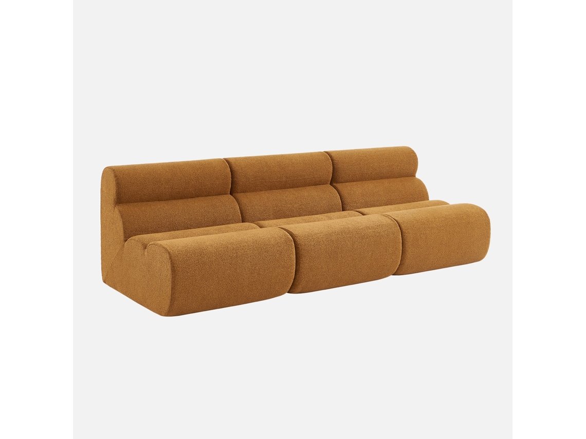 Sofá modular de 3 lugares em tecido bouclé texturizado, cor mostarda doce