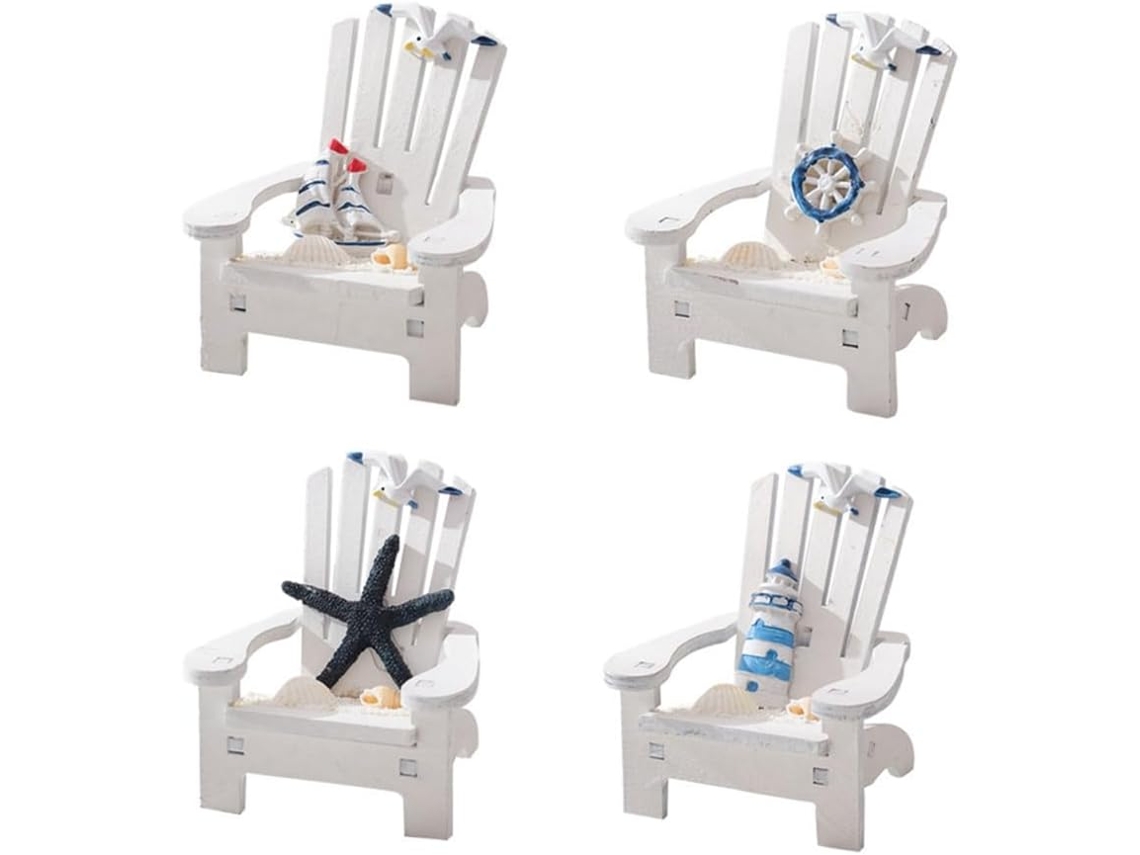 Conjunto de 4 Mini Cadeiras de Praia em Madeira para Uso Doméstico, Artesanato e Decoração de Mesa