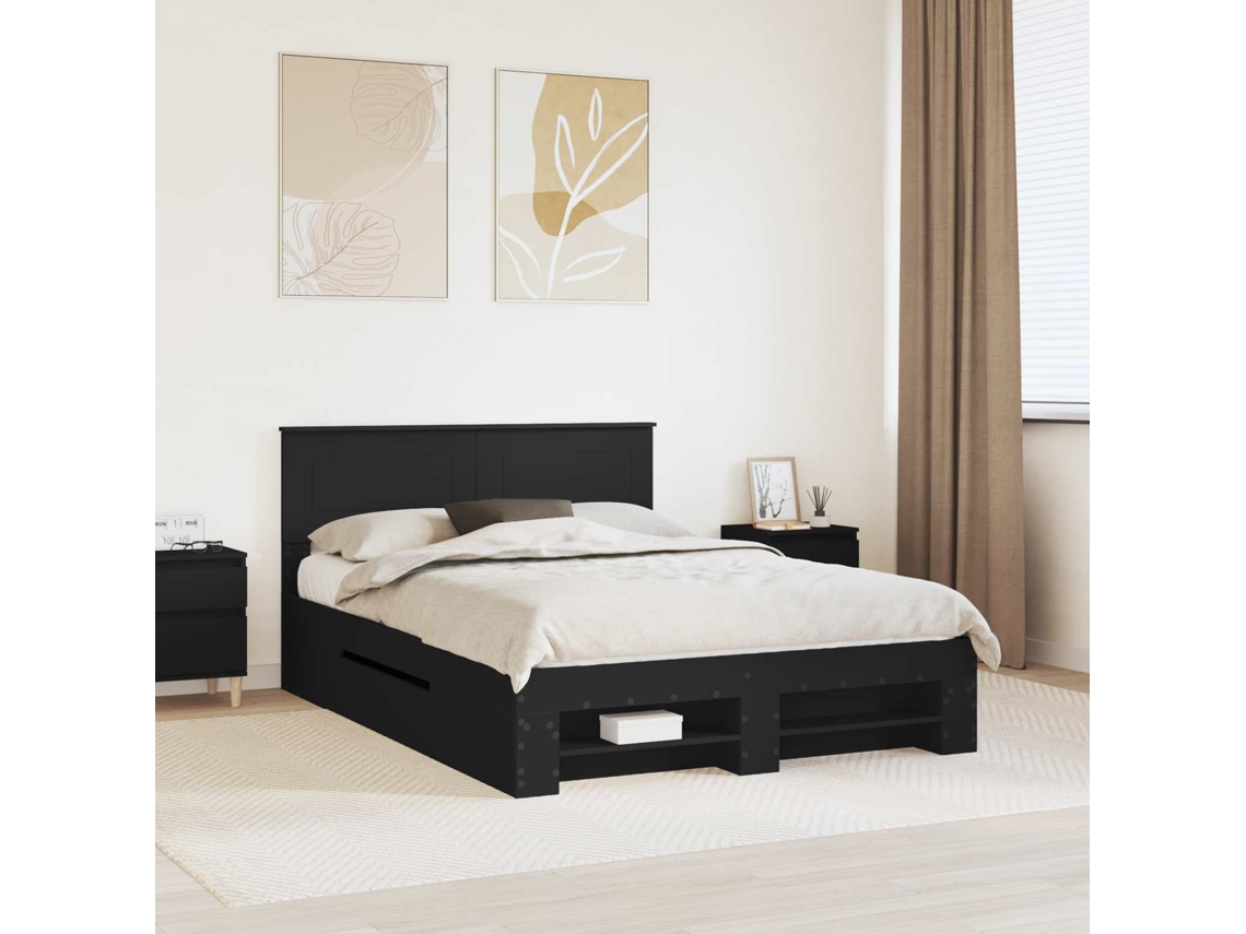 Vidaxl Estrutura Da Cama Preto 140 X 200 Cm Derivados De Madeira