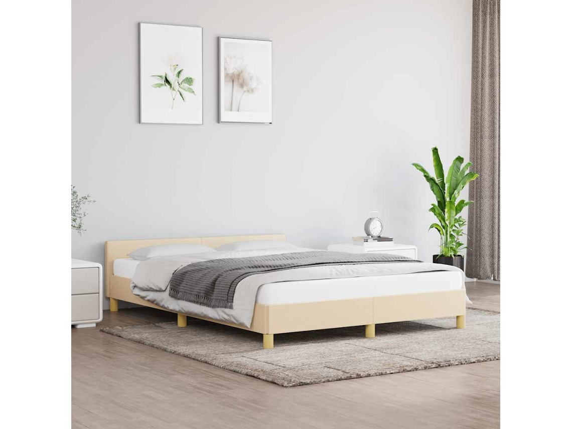 Estrutura De Cama Sem Colchão 140x200 Cm Tecido Cor Creme