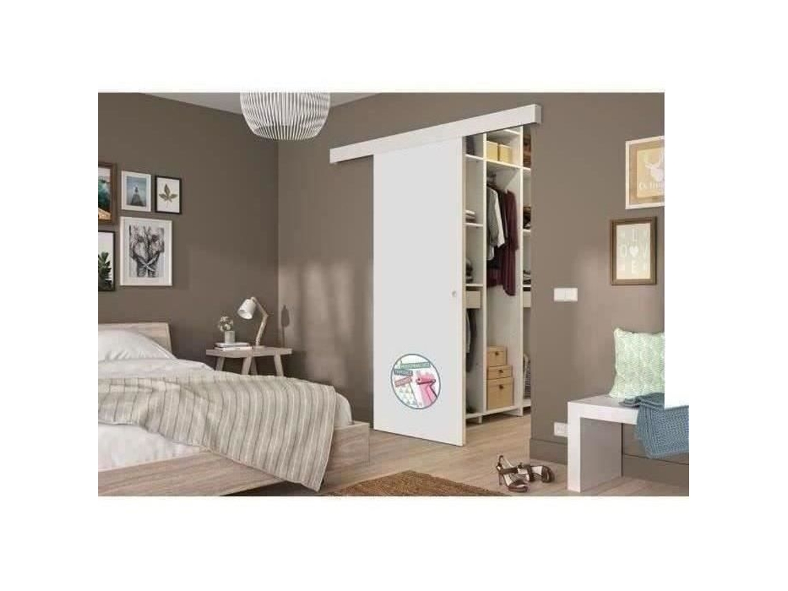 Kit Porta Deslizante Optimum Com Decoração Branca Trilho 2 Amortecedores Tampa Branca Do Trilho 204 X 73 Cm