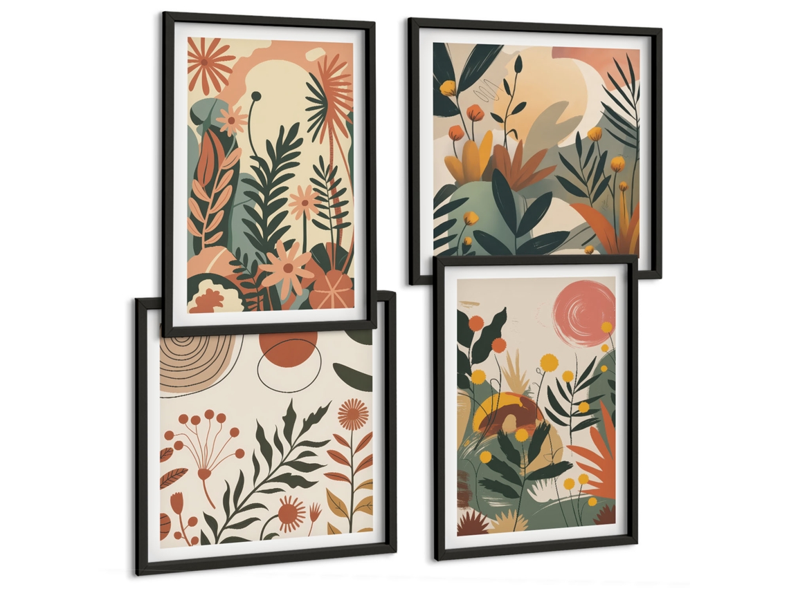 Pinturas Murais Modernas Composição Zen Tranquila, Flores E Água Moldura Preta Imagens Para Um Quarto Infantil Espelharte (conjunto De 4 Imagens)