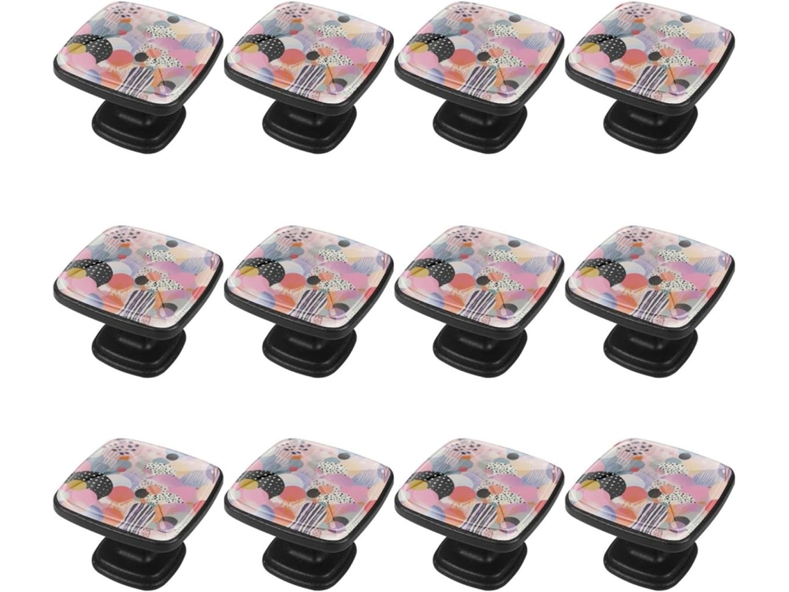 Puxadores E Maçanetas Quadradas Para Armários De Cozinha, Conjunto De 12 Peças, Estampa Abstrata De Bolinhas Coloridas