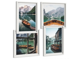 Galeria De Pinturas Murais Lago De Montanha, Barcos, Casa Moldura Branca Fotos Para O Escritório Espelharte (conjunto De 4 Imagens)