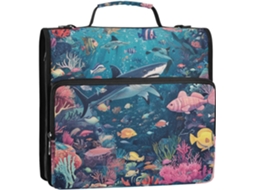 Saco Organizador com 3 Argolas e Alça Ilustração de Peixes Tema Oceânico 3,8 Cm Adequado para o Ensino Funda