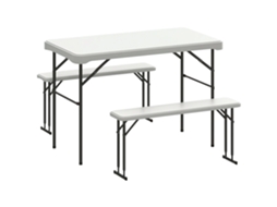 Conjunto De Mesa Dobrável E Bancos De Piquenique 113 Cm Com Alças De Transporte, Mesa E Banco Dobrável Cinza Claro E Branco