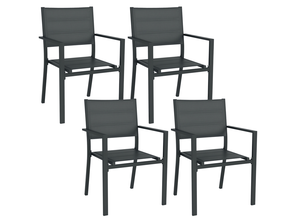 Conjunto De 4 Cadeiras De Jardim Empilháveis Em Alumínio E Textilene Com Apoios De Braço. Conjunto De 4 Para Uso Externo.
