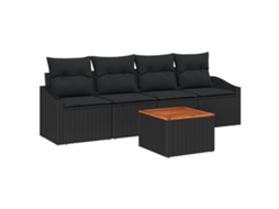 Conjunto 5 Conjunto De Sofás Para Exterior Vidaxl Preto Vime Pe (233 X 62 X 69 Cm)