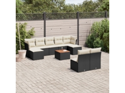 Vidaxl 10 Pcs Conjunto Sofás de Jardim C/ Almofadões Vime Pe Preto